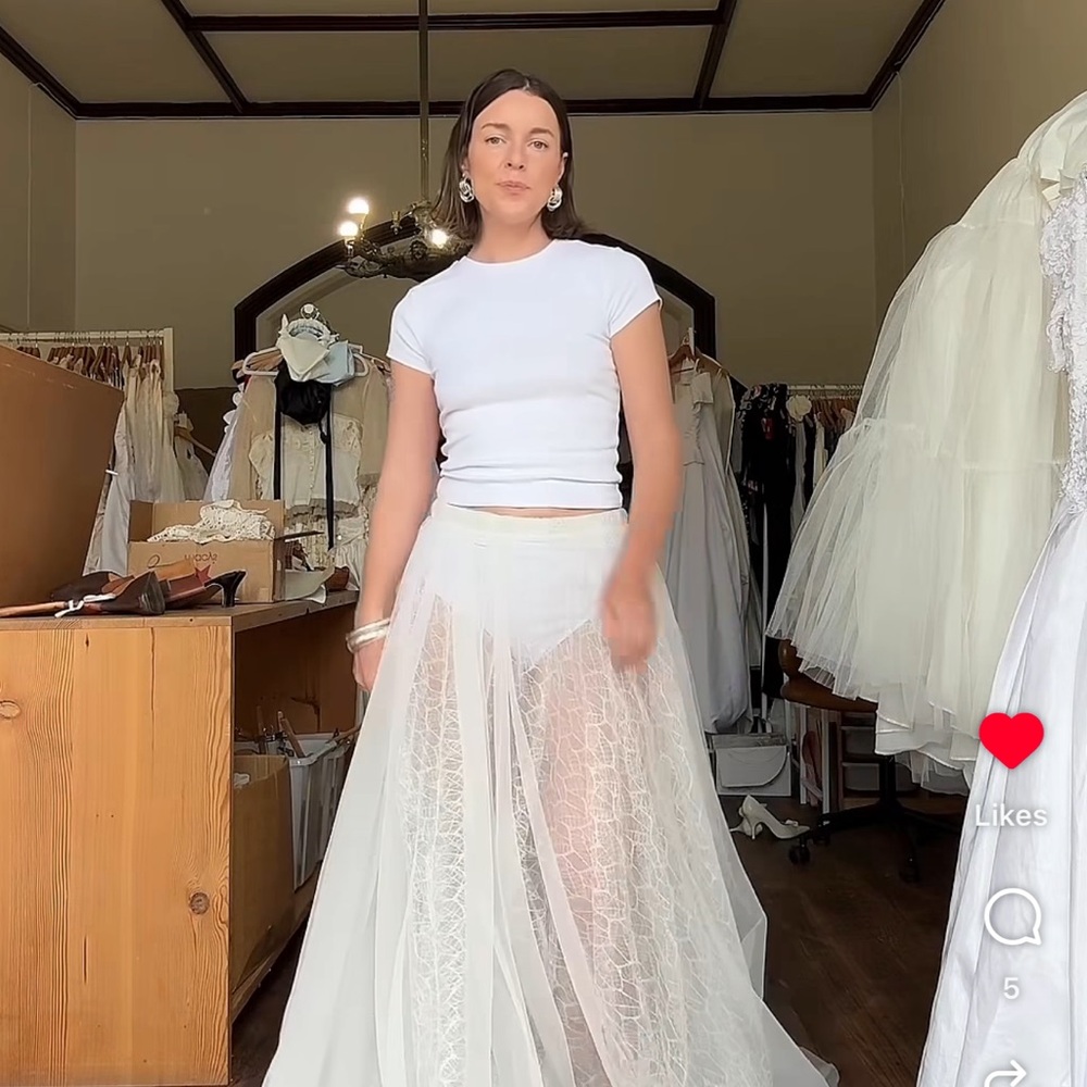 Vintage Bridal Sheer Organza Webbed Lace Bridal Skirt - Picture 8 of 9